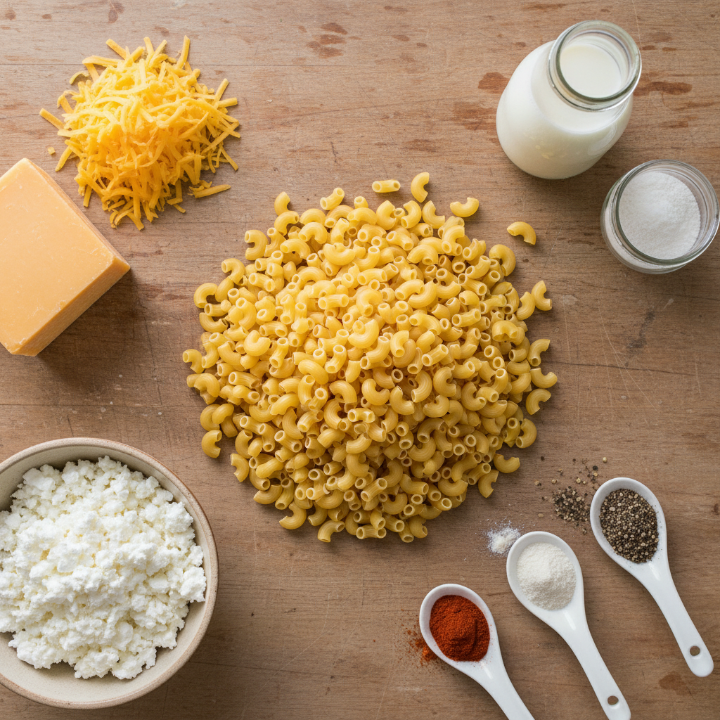 Ingredients for Cottage Cheese Mac and Cheese