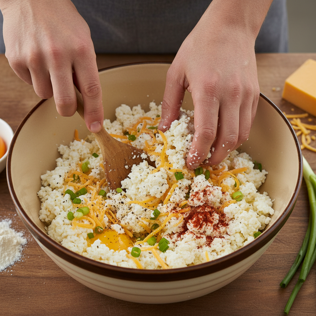 Whisking flour into muffin batter