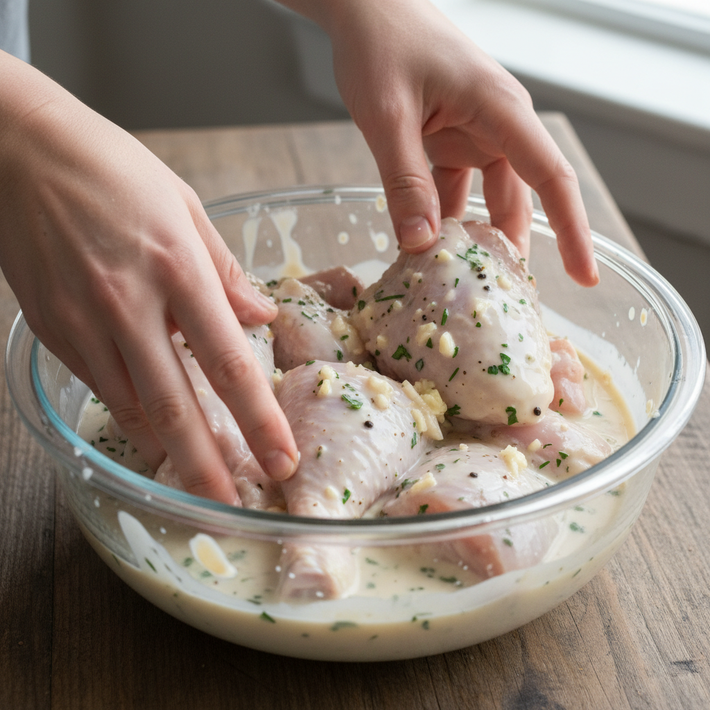 Marinating chicken in buttermilk mixture