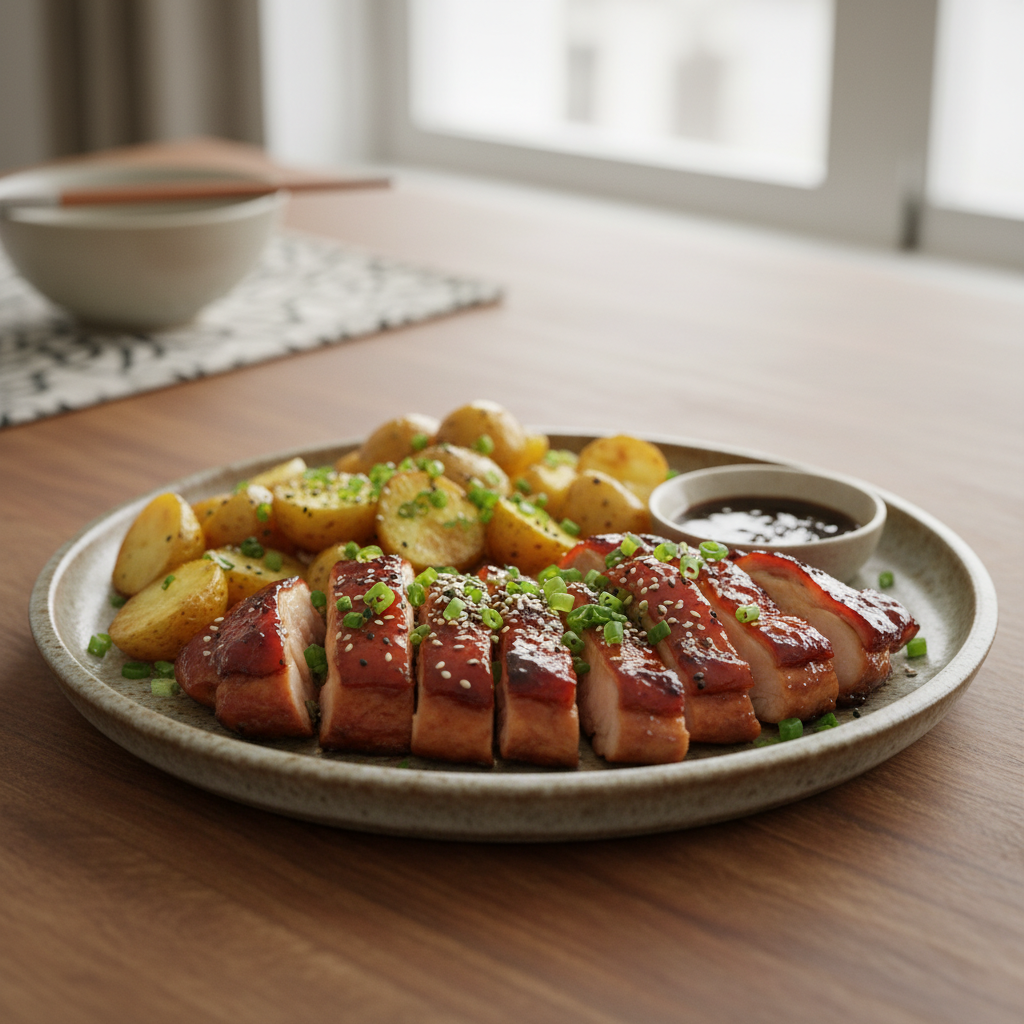 Served Char Siu Chicken with sides