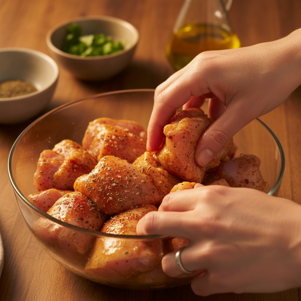 Preparing chicken bites