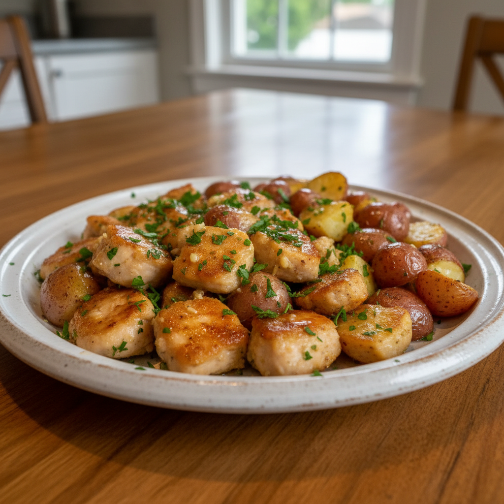 Garlic Butter Chicken Bites served on plate