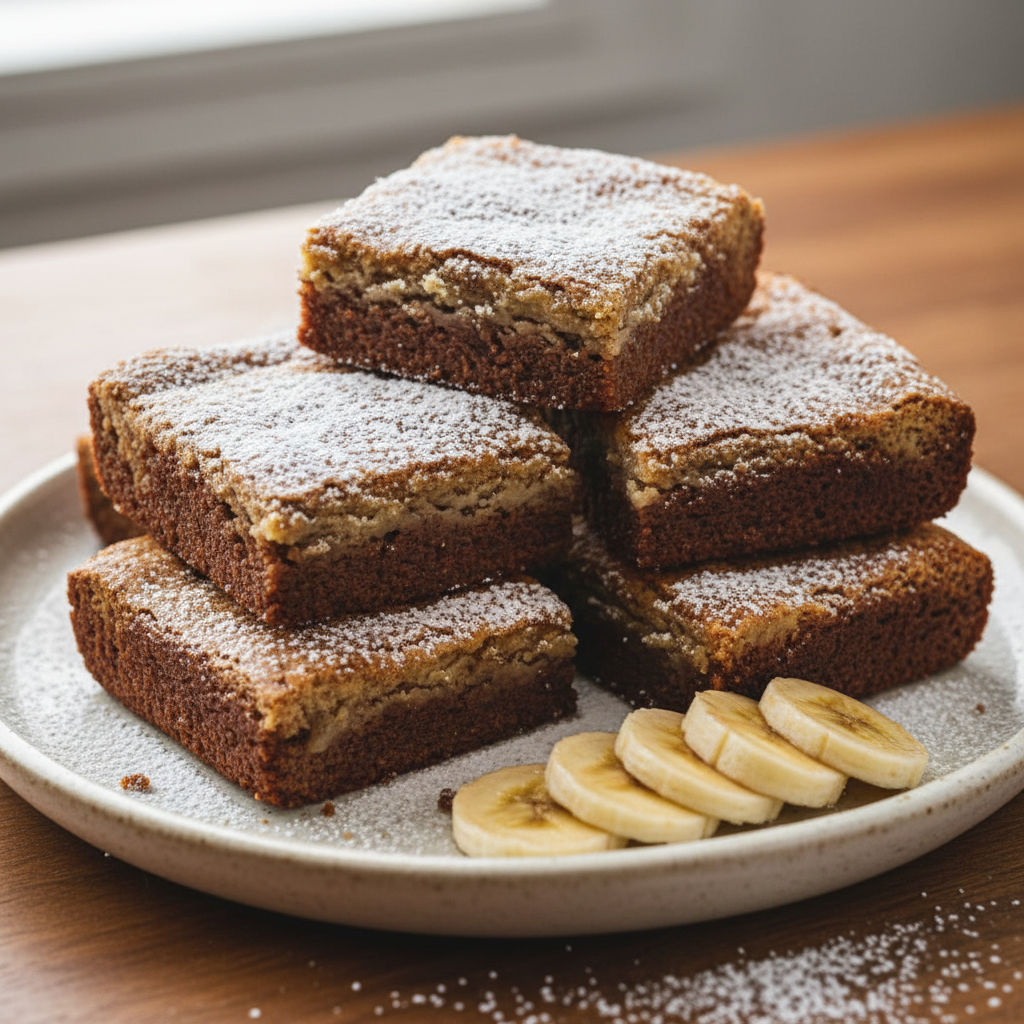 Baked banana brownies cooling on a rack
