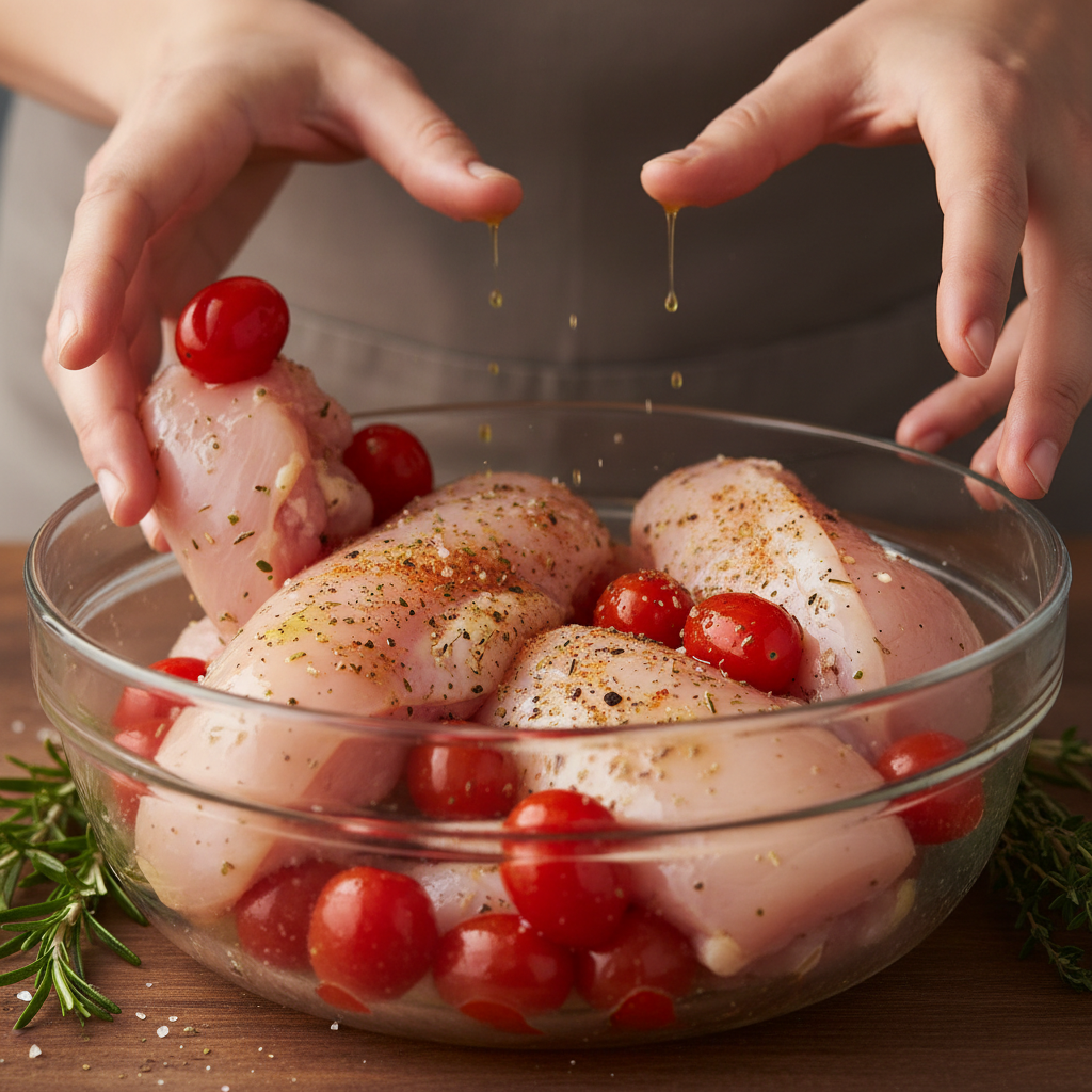 Searing Chicken with Balsamic Sauce in Skillet