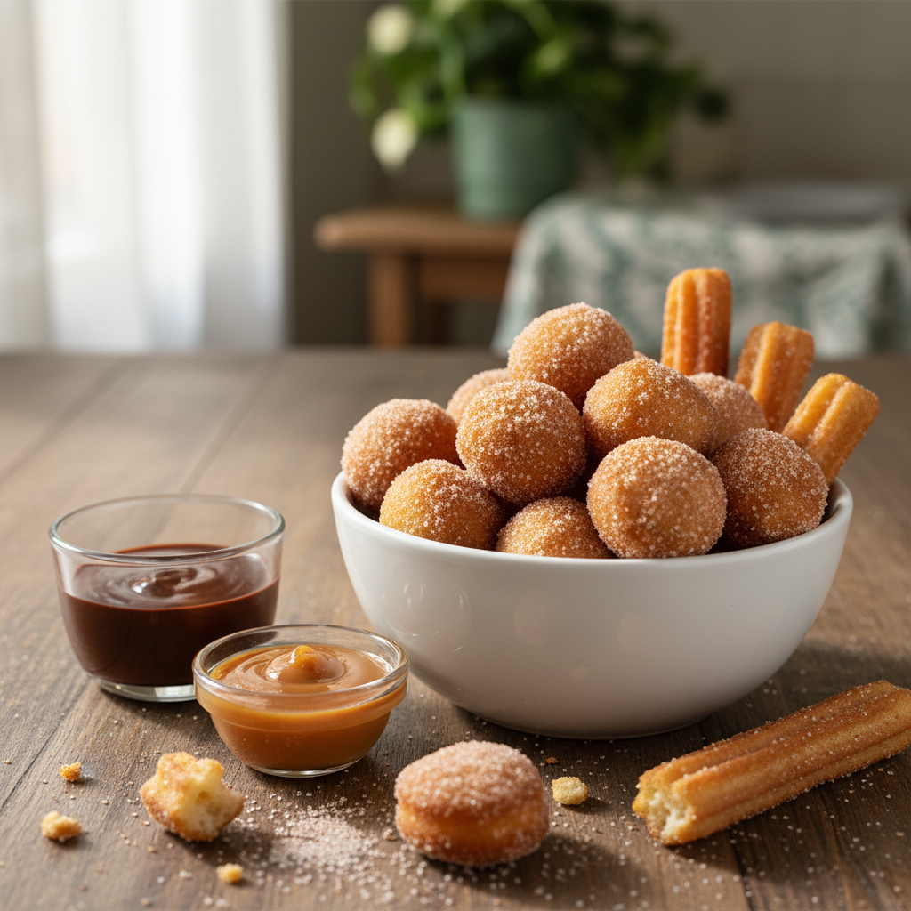 Serving Churros Poppers with sauces