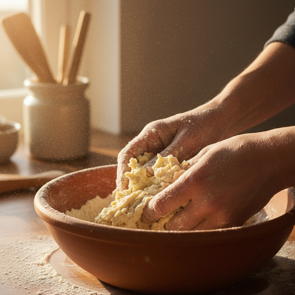 Mixing dough for Churros Poppers