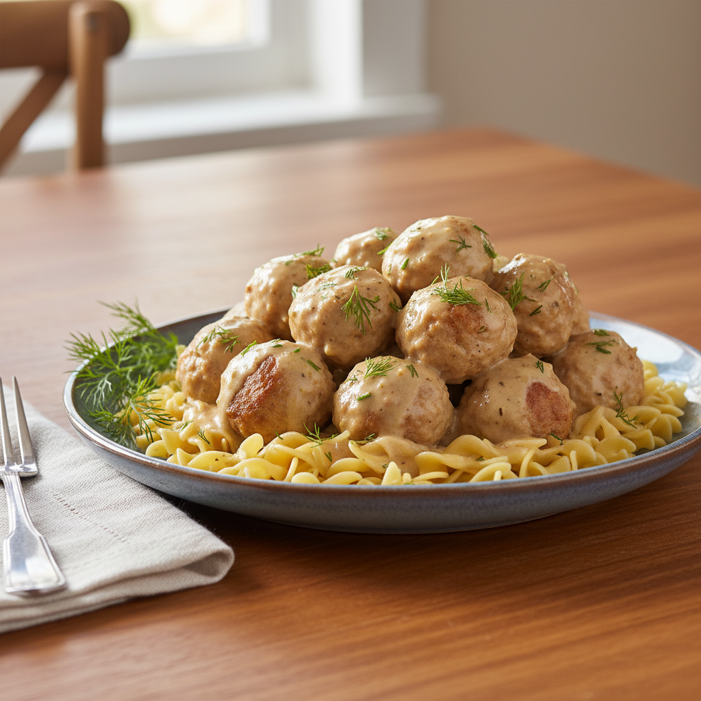 Swedish Meatballs cooking and serving