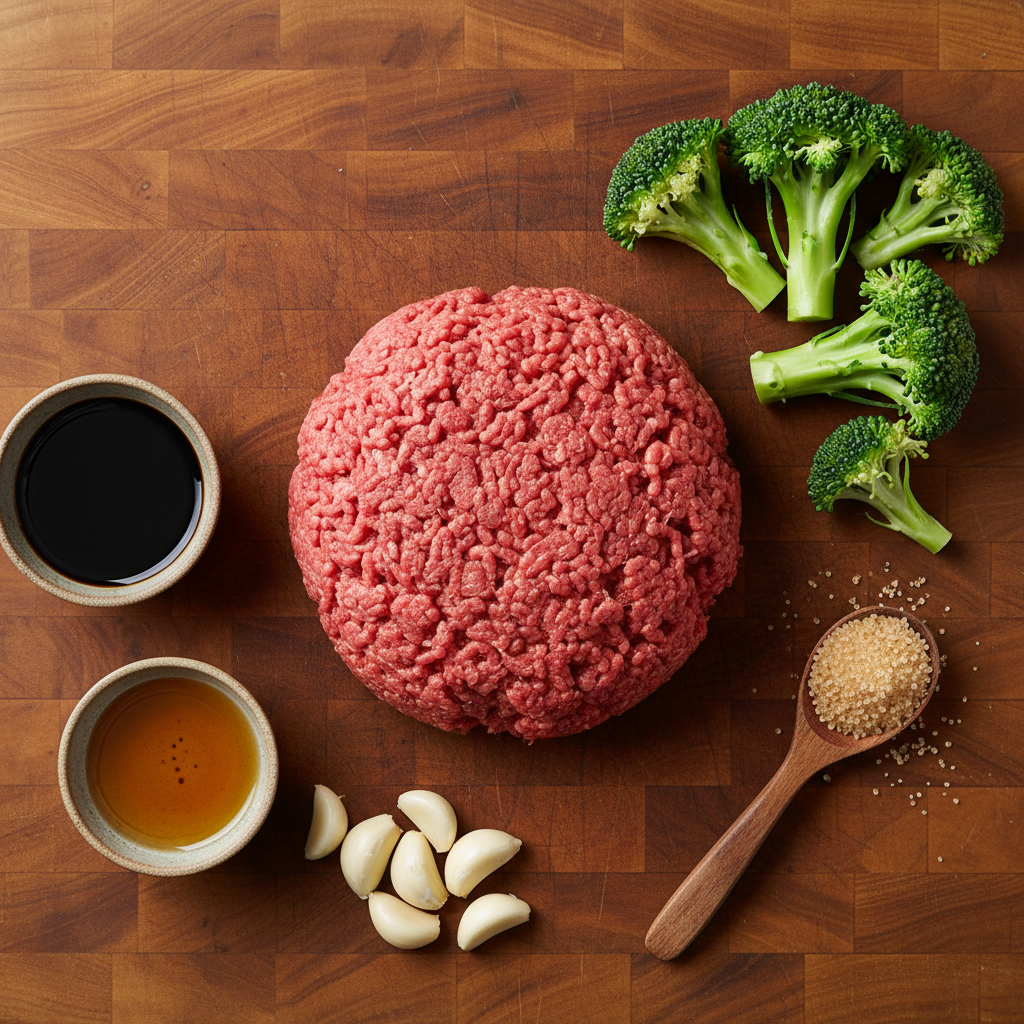 Ingredients for Ground Beef and Broccoli Stir Fry